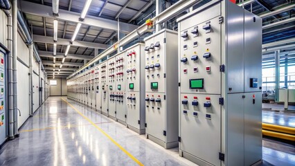 Electrical panel in industrial corridor, industrial zone, electrical panel,  industrial zone