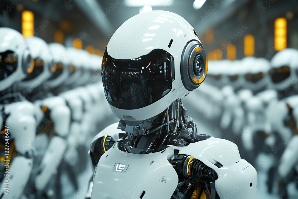 Poster robot in factory setting automation technology ai generative
