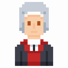 Retro Pixel Art Portrait of Historical Figure with Grey Hair and Red Robe