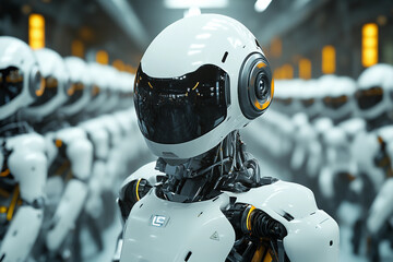 Fototapeta premium Robot in factory setting automation technology AI generative