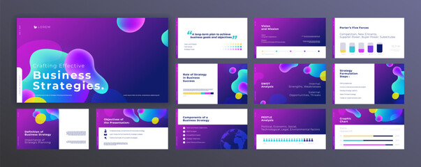 Abstract fluid powerpoint presentation templates set, modern layout presentation background, banner template, brochure, landing page, company profile, business design package set, vector illustration.