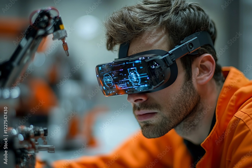 Poster the humanoid robot is positioned in the center of a factory ai generative
