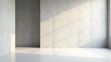 Sunlit Modern Room with Concrete Walls and White Floor Ideal for Minimalist Design Presentation