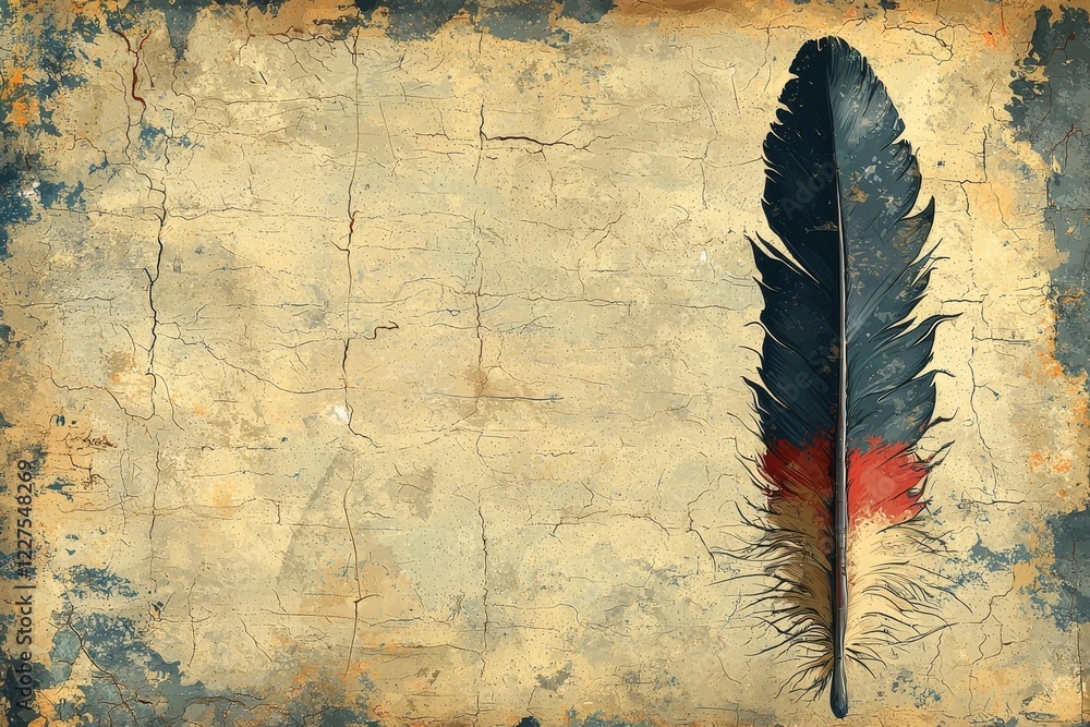 Aufkleber muted tribal feather and arrow patterned background with rustic flair and copy space