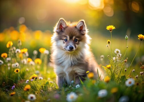 Adorable Miniature Spitz Wolf Dog Puppy, Tilt-Shift Photography, Cute Fluffy Dog