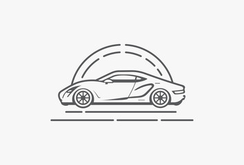 Fototapeta premium Simple Minimalist Car and house logo icon vector, car out from garage, concept for insurance, vehicle dealership and garage in trendy simple minimal modern style