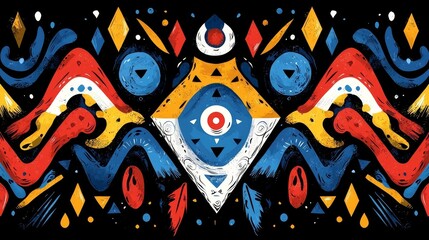 Obraz premium Striking Tribal Pattern with Bold Geometric Shapes and Vibrant Colors