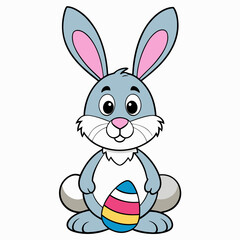 Fototapeta premium Easter Bunny, Cute Easter Bunny Holding Egg , Cartoon Rabbit Clipart