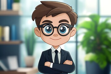 Smiling Boy in Suit, Confident Business Illustration