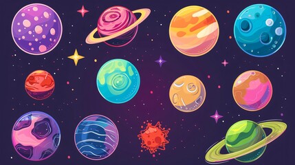 Colorful Fantasy Planets and Alien Satellite in Space