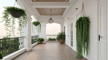 Modern balcony garden with hanging planters