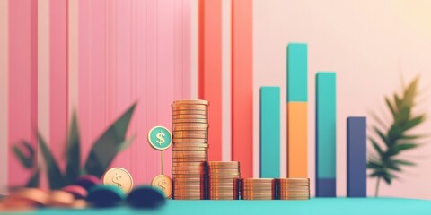 Obraz premium Investment opportunities flat design side view stock market theme animation colored pastel. 