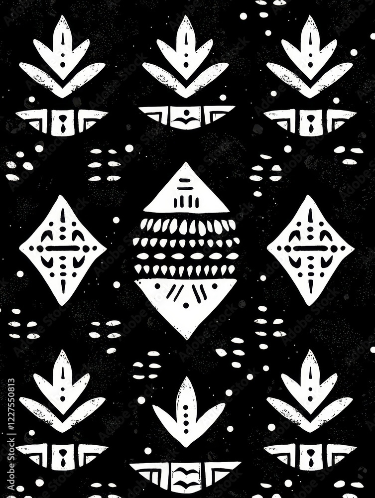 Aufkleber monochrome tribal pattern with repeating geometric shapes and negative positive spaces