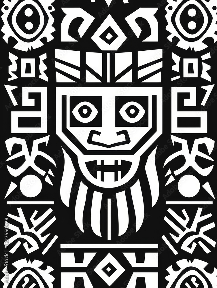 Poster monochrome tribal geometric pattern with alternating triangular shapes