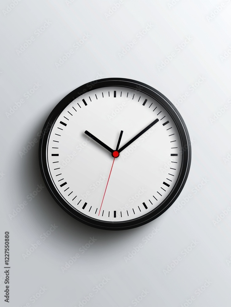 Fototapete minimalist wall clock displaying time with black and red hands against a light background indoors. g