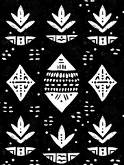 Monochrome Tribal Pattern with Repeating Geometric Shapes and Negative Positive Spaces