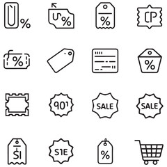Discount thin line icon vector set. Containing up and down percentage, label, price tag, coupon, special promo, promotion, fast offer, sale product, sell, sticker, badge, 