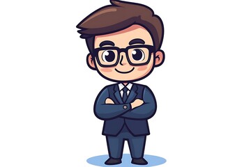 Obraz premium Smiling Businessman Cartoon Character in Suit and Glasses