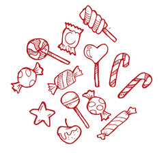 cute candies doodle set hand drawn sketch icon vector	