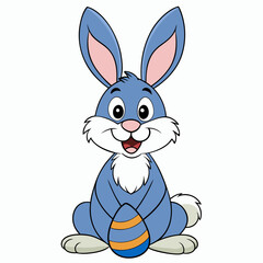 Obraz premium Easter Bunny, Cute Easter Bunny Holding Egg , Cartoon Rabbit Clipart