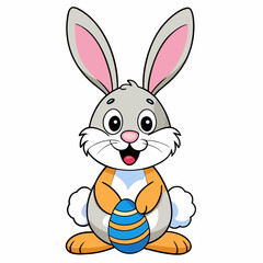Easter Bunny, Cute Easter Bunny Holding Egg , Cartoon Rabbit Clipart