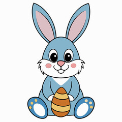 Obraz premium Easter Bunny, Cute Easter Bunny Holding Egg , Cartoon Rabbit Clipart
