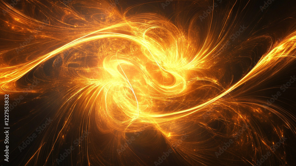 Poster abstract golden swirls of light creating a dynamic and vibrant background with energy and motion