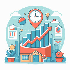 Naklejka premium vector illustration of a modern building with business icons