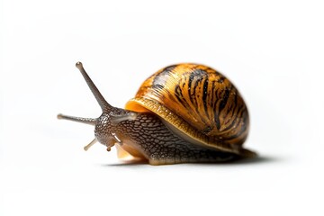 An intricate, hyper-realistic close-up of a snail displaying its detailed shell patterns and textures, highlighting nature's artistry and craftsmanship.