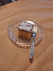 Ravani cake in a Greek restaurant