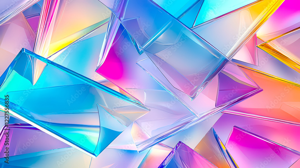 Aufkleber Colorful glass shapes layered in vibrant hues creating a visually striking composition in abstract art