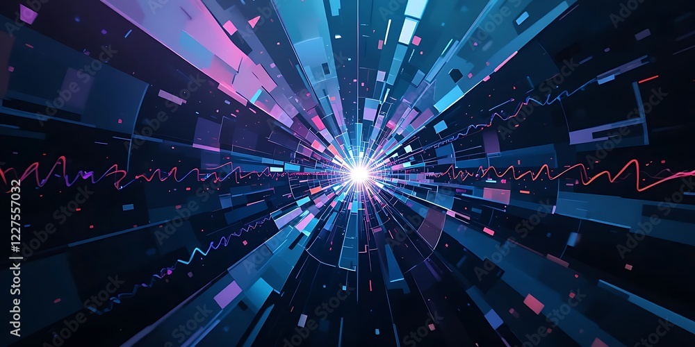 Poster abstract digital tunnel light speed data stream