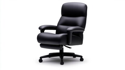 Fototapeta premium Black Office Chair Against Wall Modern Desk Setup Interior