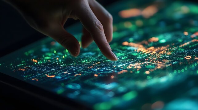 Futuristic Sustainability Report Presented on Holographic Screen with Green Data Visualization