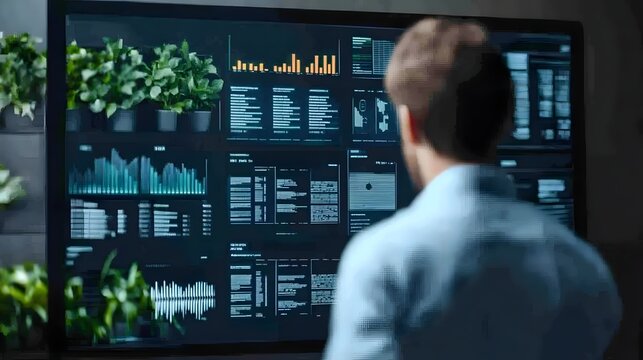 Futuristic Sustainability Report Holographic Data Presentation on Digital Screen