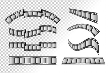Fototapeta premium Collection of different shaped filmstrips. Film ribbon of various shapes set. Vector illustration