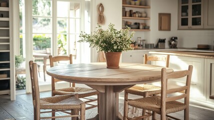 Classic Round Wooden Table in Cozy Kitchen Setting