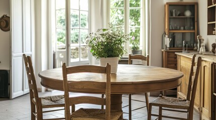 Obraz premium Classic Round Wooden Table in Bright Interior