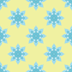 Blue and yellow ethnic flower pattern for fabric and background.
