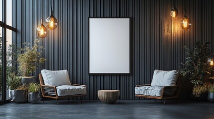 Modern Interior Design:  Cozy Lounge with Blank Canvas