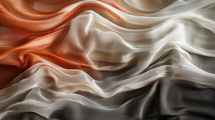 Obraz premium Elegant flowing fabric in warm hues of orange, cream, and gray, showcasing soft textures and light play