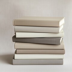 Stack of hardcover books with neutral-colored covers, realistic lighting, high-resolution, isolated on white background, PNG