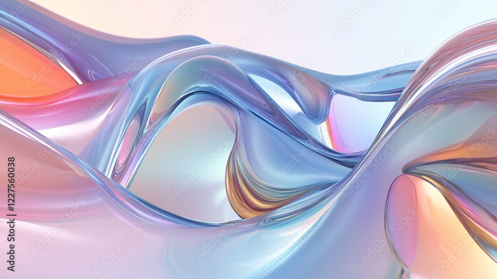 Poster abstract fluid shapes in soft pastel colors creating a serene atmosphere with smooth curves and wave