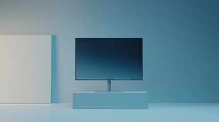 Modern television on sleek stand against minimalist background