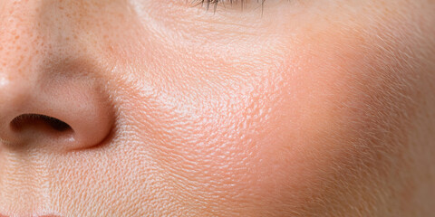 Obraz premium Close-up of Human Skin Texture: Nose and Cheek Area