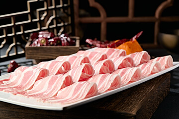 Ingredients for hot pot: grassland lamb roll slices