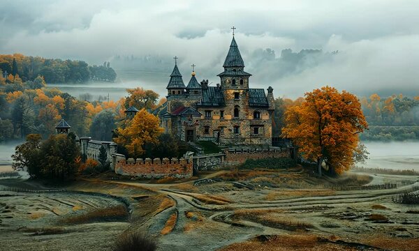 Eaten Europe castle at autumn, travel and culture concept