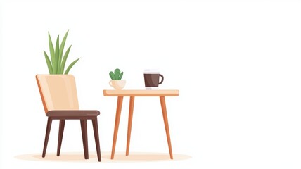 Cozy Urban Coffee Shop Interior Design with Minimalist Furniture and Plants