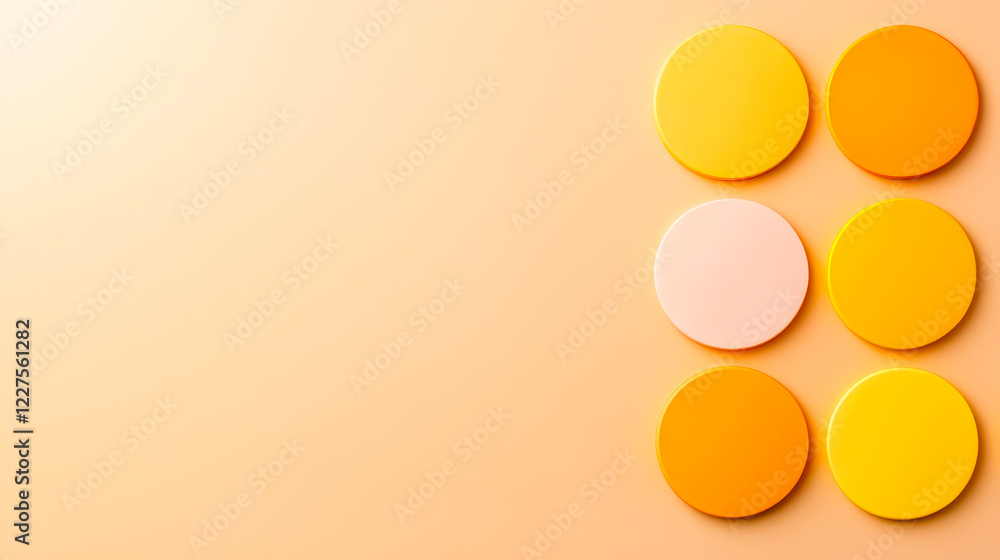 Poster Colorful round shapes arranged in a pattern on a soft background in a bright indoor setting