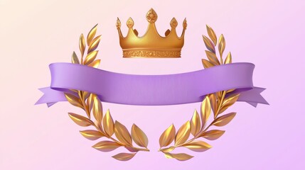Elegant golden crown and laurel wreath design for awards celebrations and honors soft gradient background